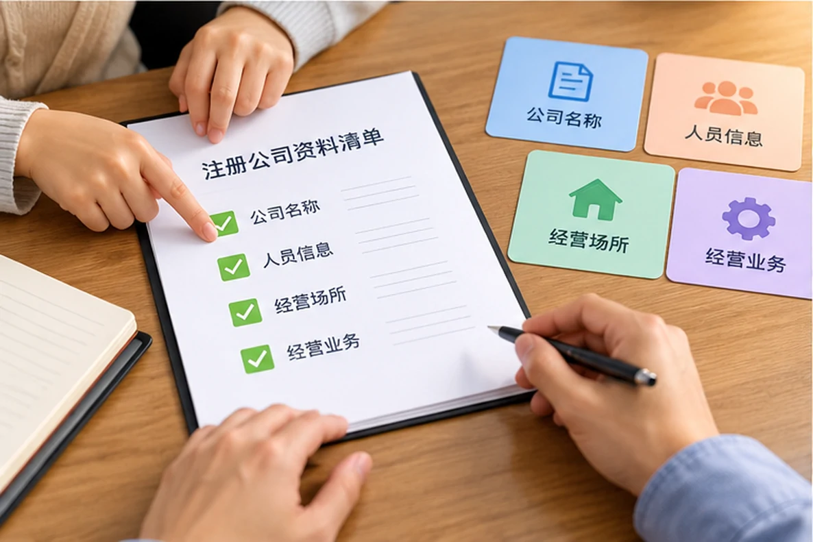 核对注册公司资料与办理事项的服务场景示意