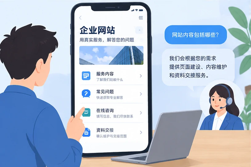 企业网站展示业务与服务信息的场景示意