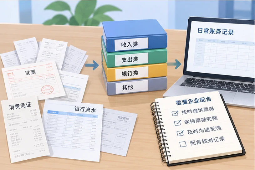 整理企业票据与日常账务资料的服务场景示意
