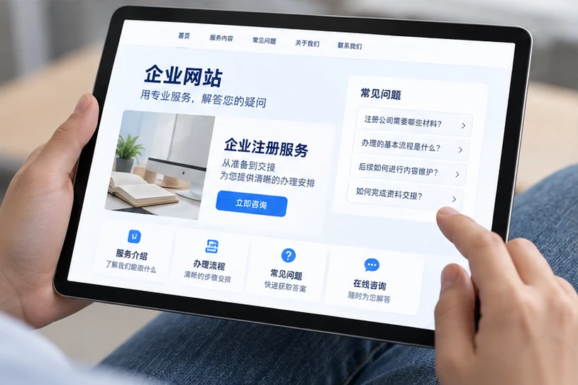 企业网站展示业务与服务信息的场景示意