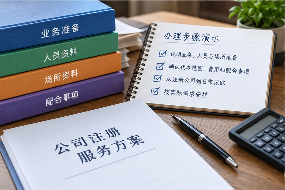 核对注册公司资料与办理事项的服务场景示意