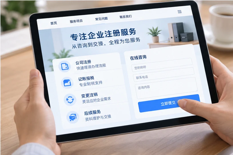 企业网站展示业务与服务信息的场景示意