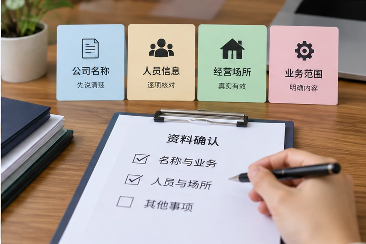 核对注册公司资料与办理事项的服务场景示意