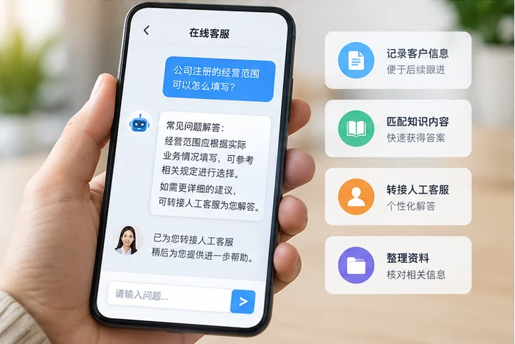在线客服接待与咨询整理的服务场景示意