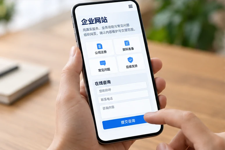 企业网站展示业务与服务信息的场景示意