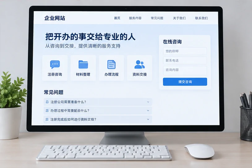 企业网站展示业务与服务信息的场景示意