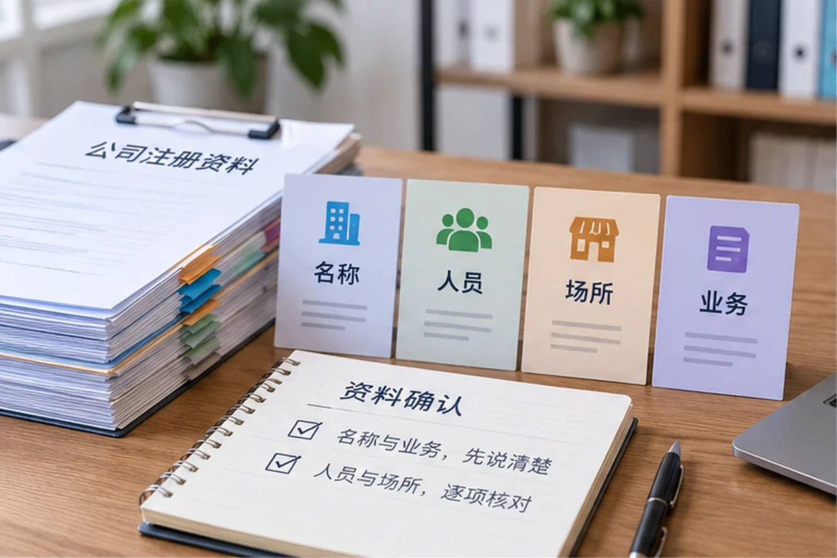 核对注册公司资料与办理事项的服务场景示意