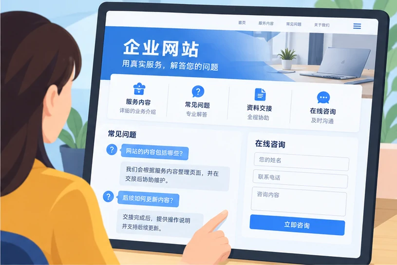 企业网站展示业务与服务信息的场景示意