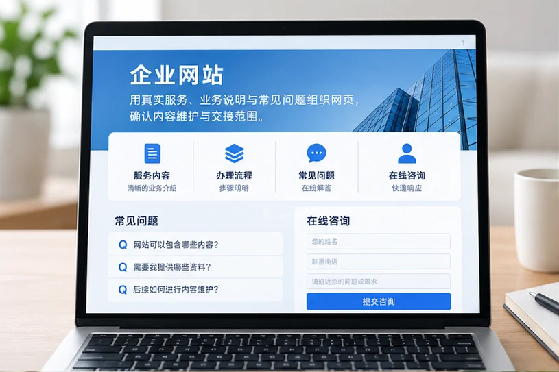 企业网站展示业务与服务信息的场景示意