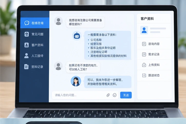 在线客服接待与咨询整理的服务场景示意