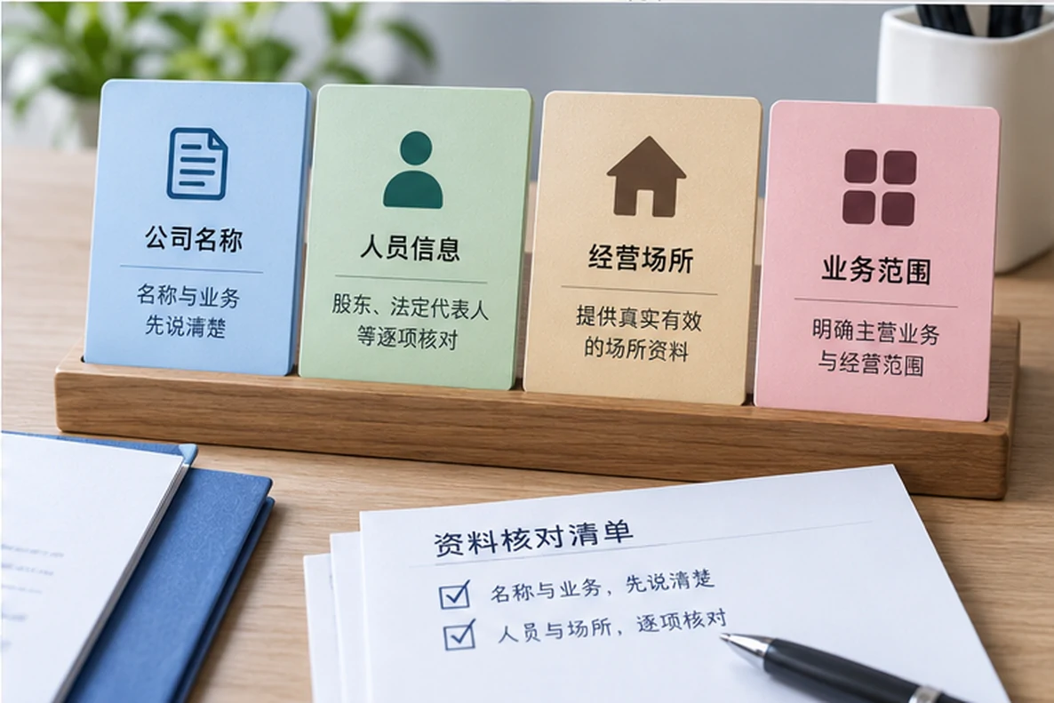 核对注册公司资料与办理事项的服务场景示意