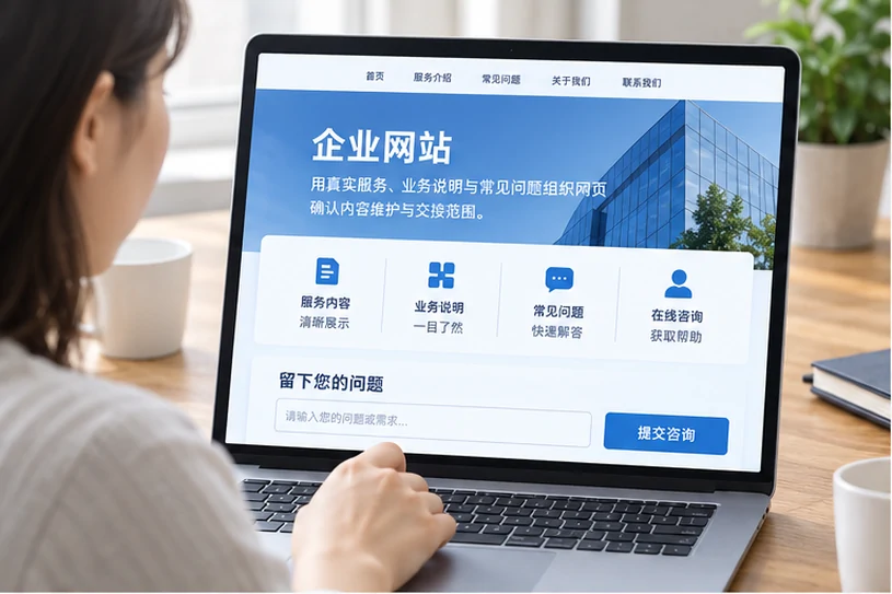 企业网站展示业务与服务信息的场景示意
