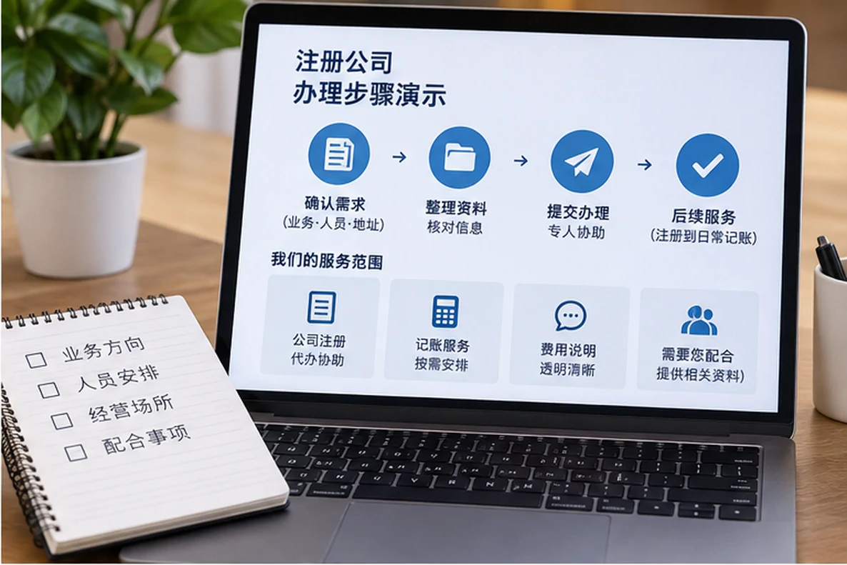 核对注册公司资料与办理事项的服务场景示意