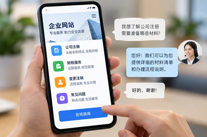 企业网站展示业务与服务信息的场景示意
