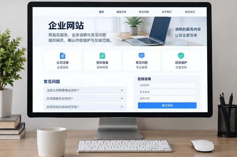 企业网站展示业务与服务信息的场景示意