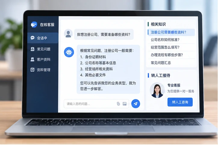 在线客服接待与咨询整理的服务场景示意