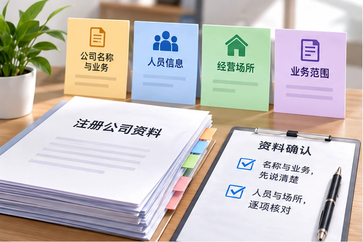 核对注册公司资料与办理事项的服务场景示意