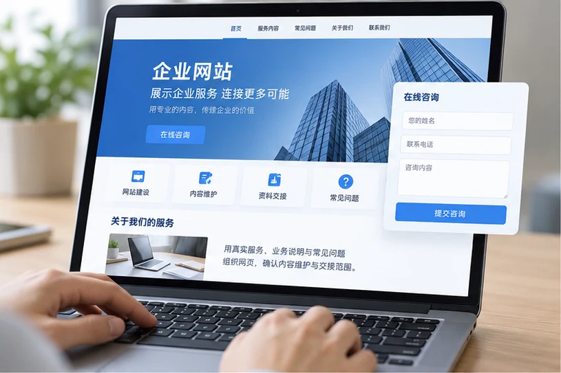企业网站展示业务与服务信息的场景示意