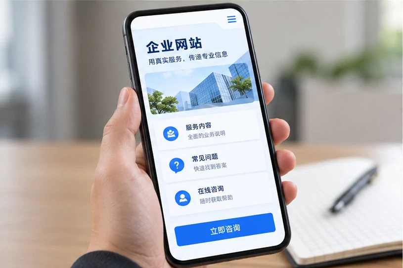 企业网站展示业务与服务信息的场景示意