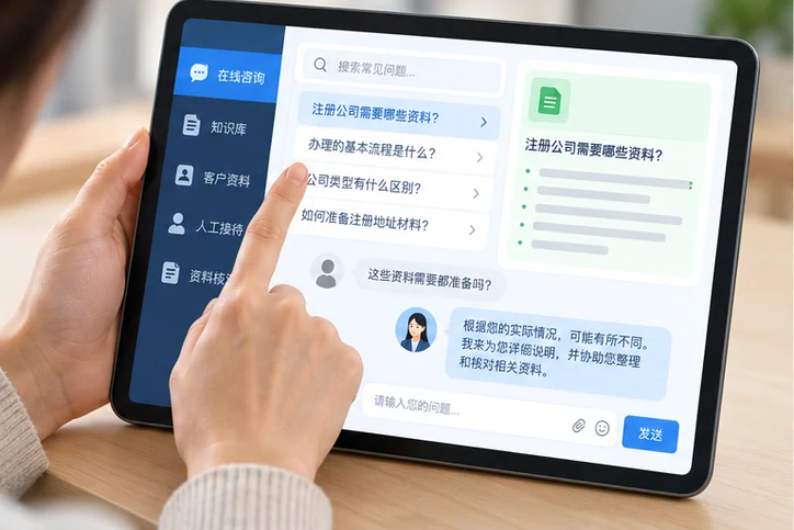 在线客服接待与咨询整理的服务场景示意