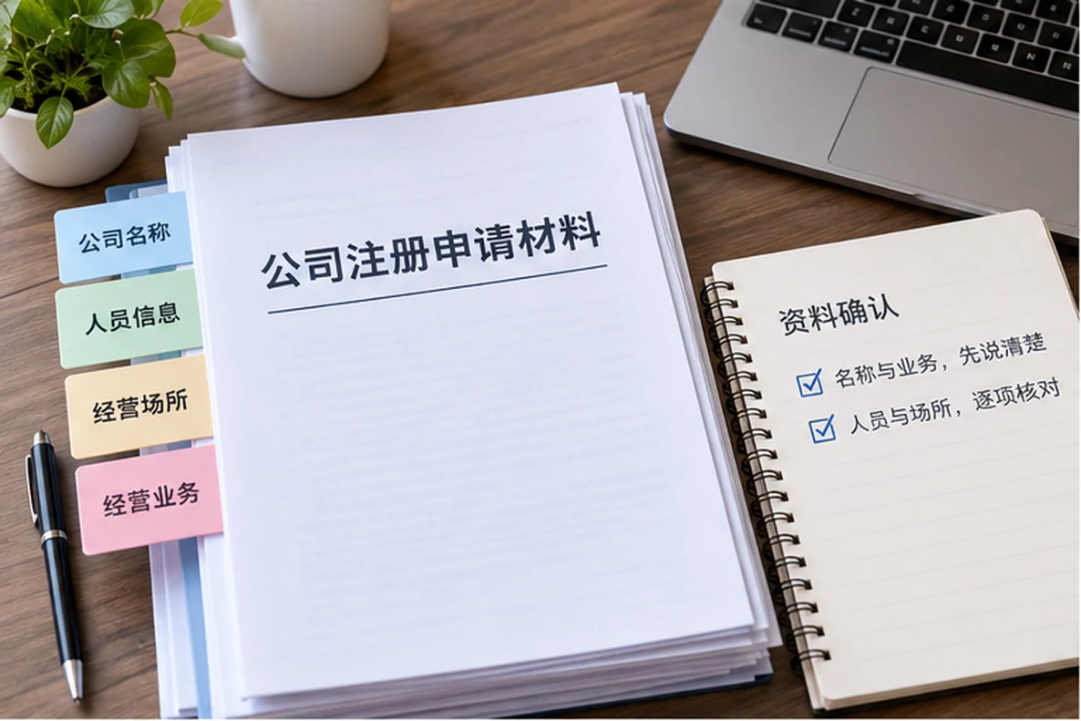 核对注册公司资料与办理事项的服务场景示意