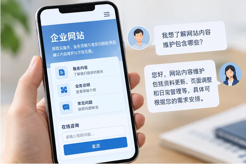 企业网站展示业务与服务信息的场景示意