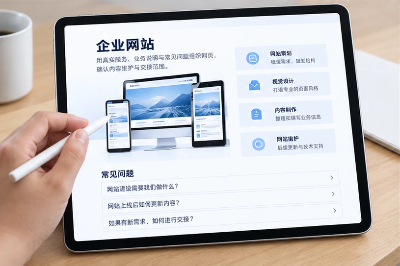 企业网站展示业务与服务信息的场景示意