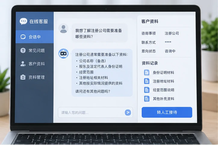 在线客服接待与咨询整理的服务场景示意
