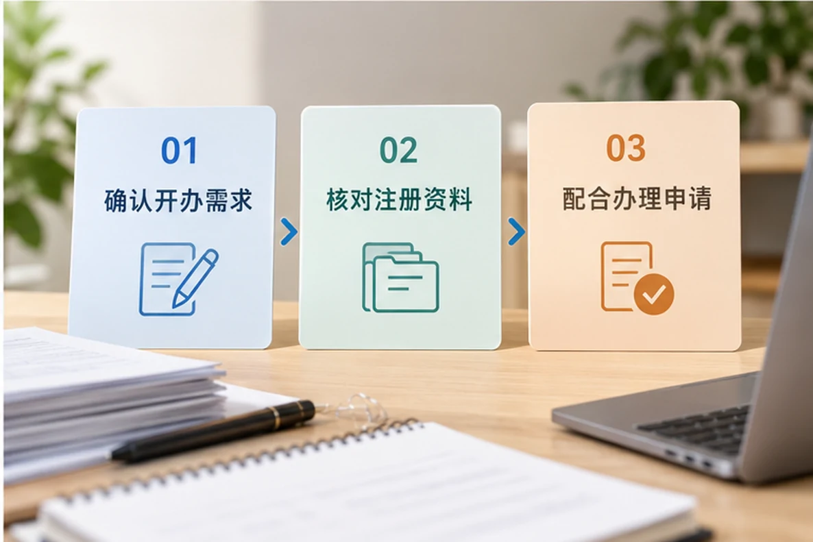 核对注册公司资料与办理事项的服务场景示意