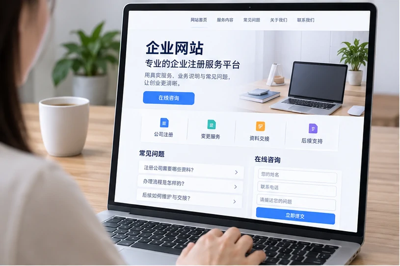 企业网站展示业务与服务信息的场景示意