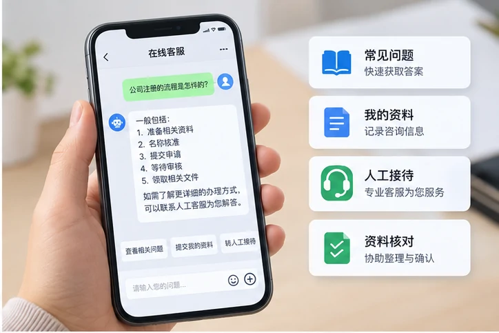 在线客服接待与咨询整理的服务场景示意