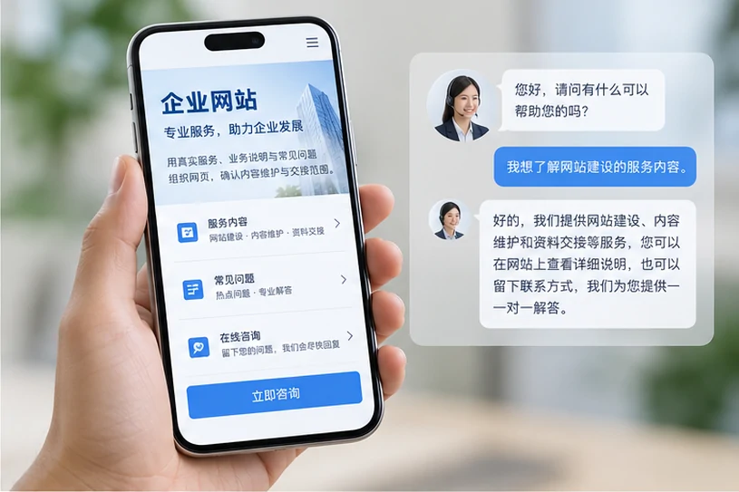 企业网站展示业务与服务信息的场景示意