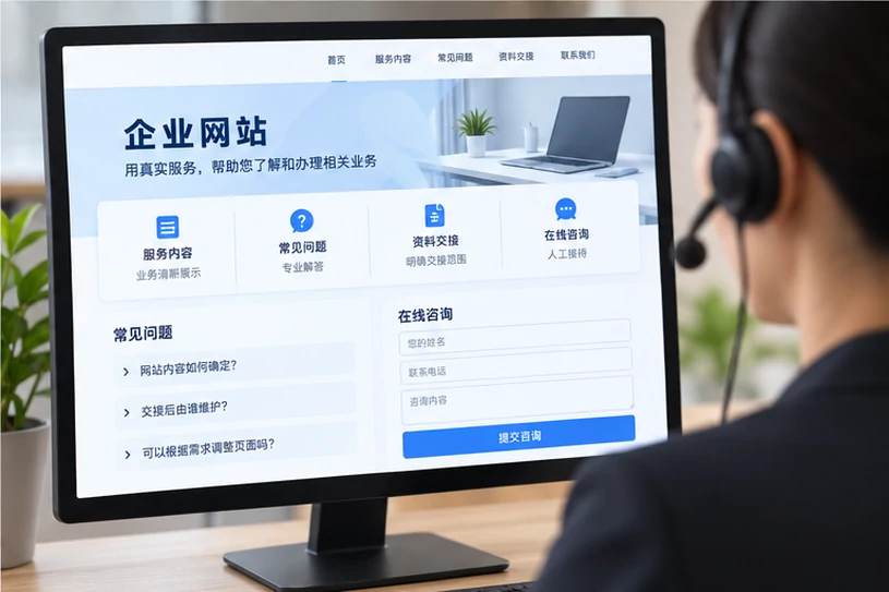 企业网站展示业务与服务信息的场景示意