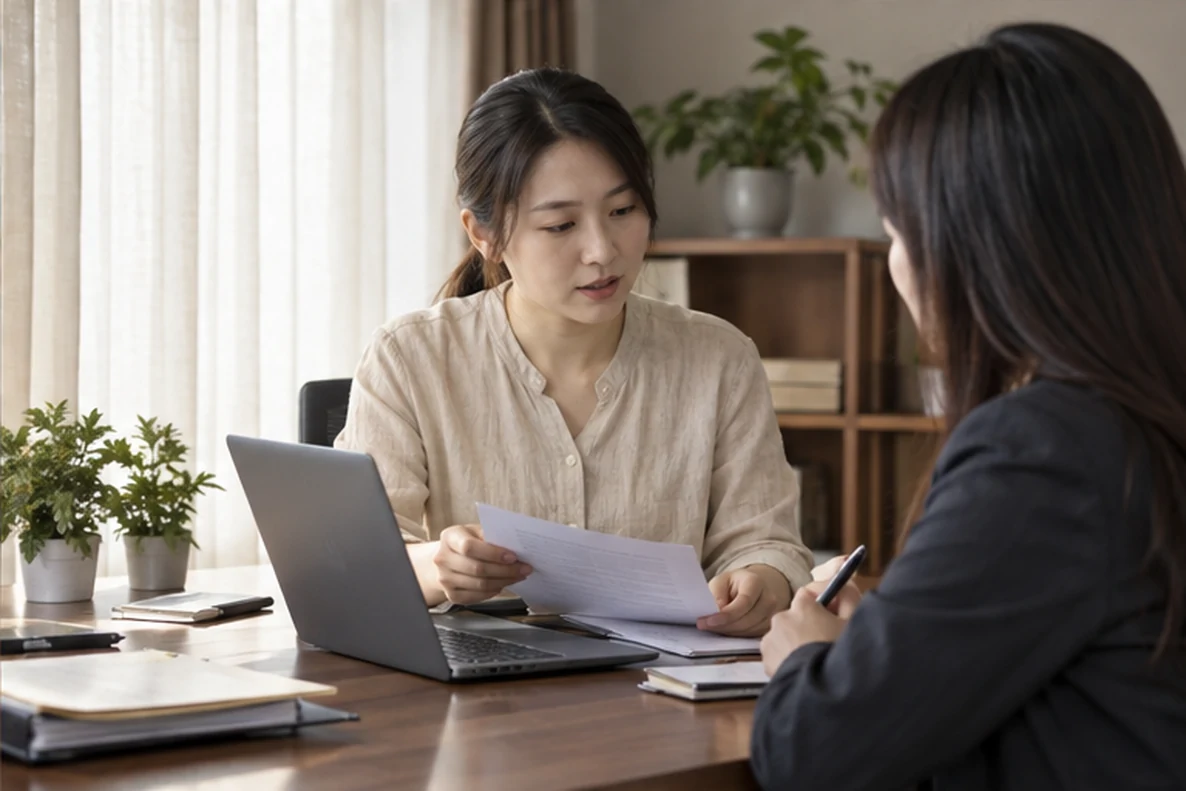 核对注册公司资料与办理事项的服务场景示意