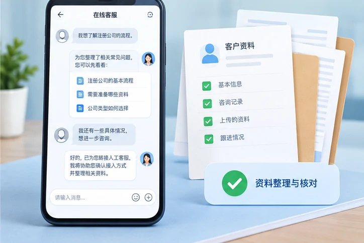 在线客服接待与咨询整理的服务场景示意