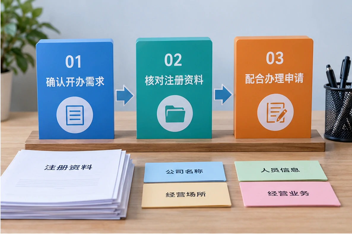 核对注册公司资料与办理事项的服务场景示意
