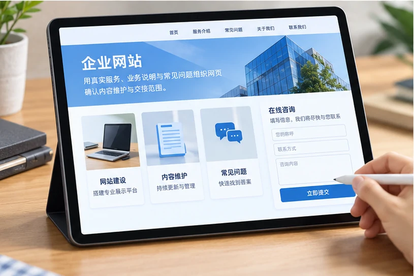 企业网站展示业务与服务信息的场景示意