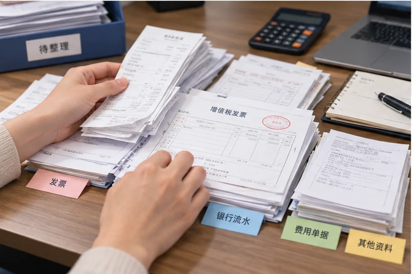 整理企业票据与日常账务资料的服务场景示意