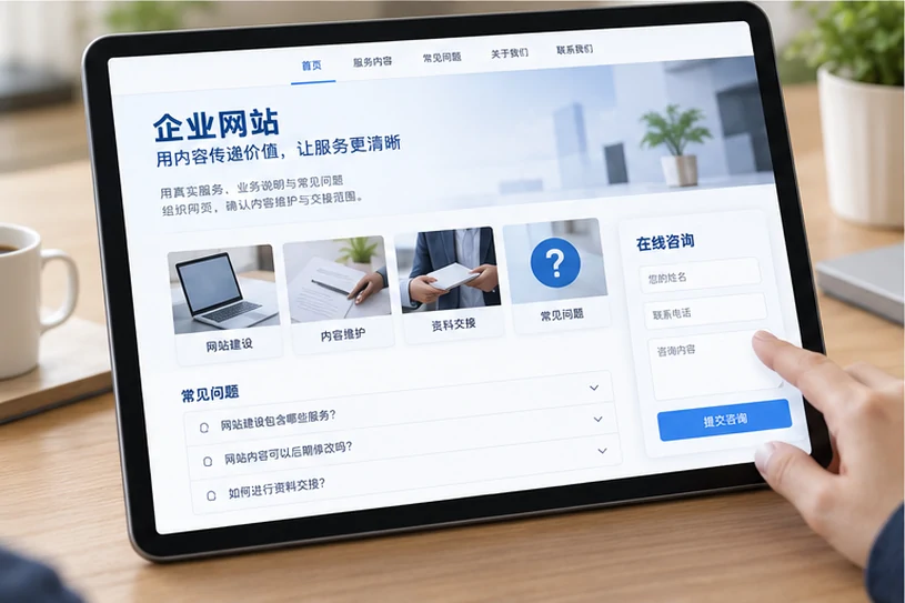 企业网站展示业务与服务信息的场景示意