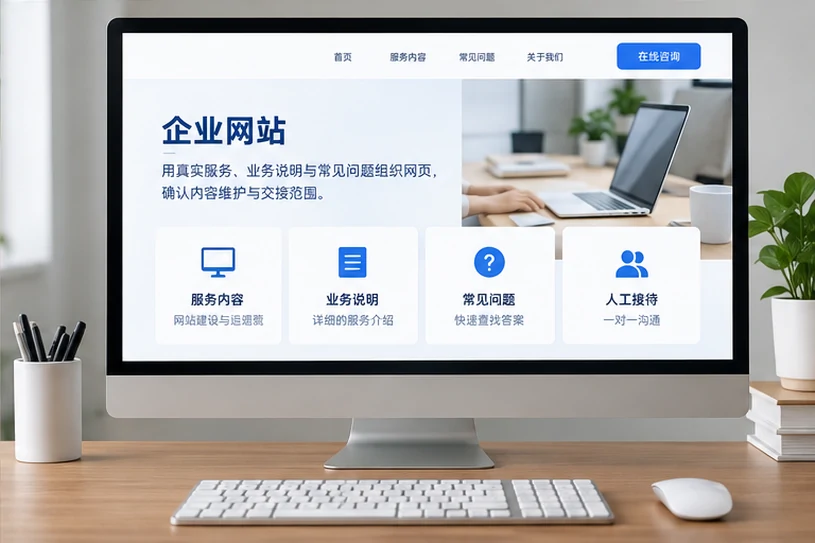 企业网站展示业务与服务信息的场景示意