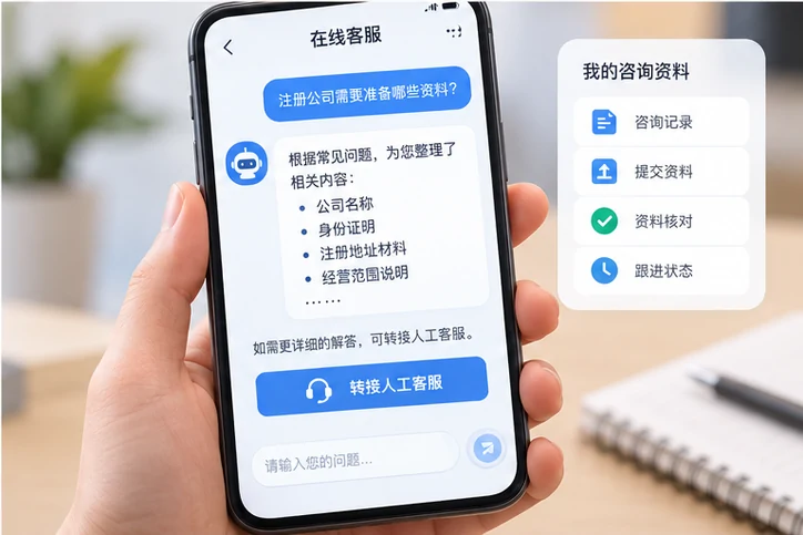 在线客服接待与咨询整理的服务场景示意