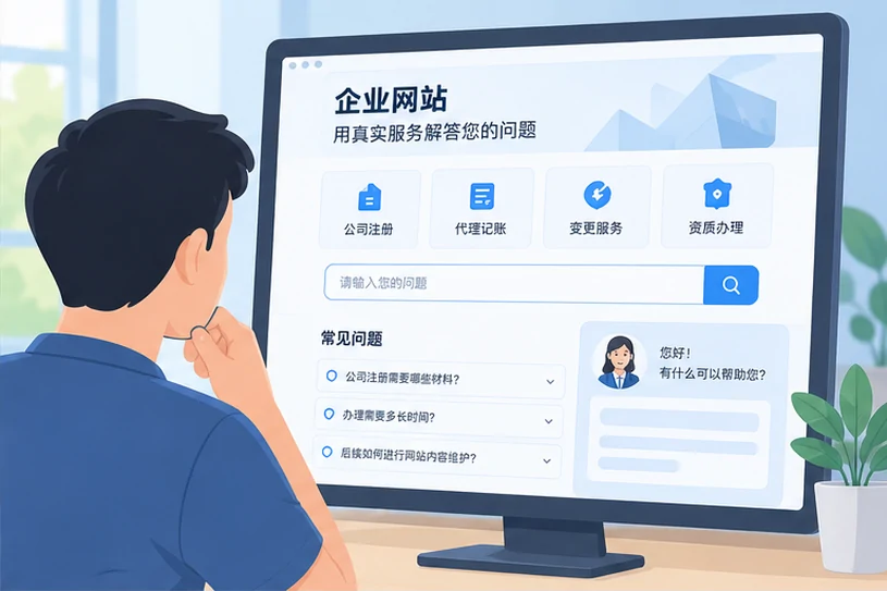 企业网站展示业务与服务信息的场景示意