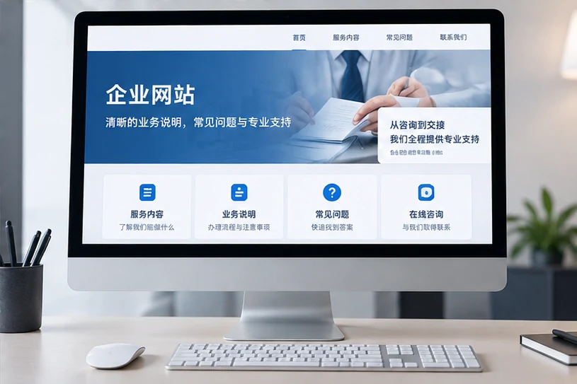 企业网站展示业务与服务信息的场景示意