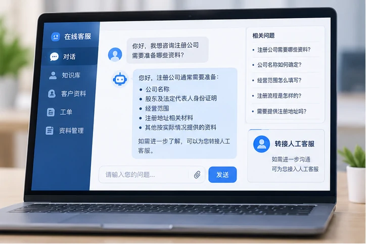 在线客服接待与咨询整理的服务场景示意