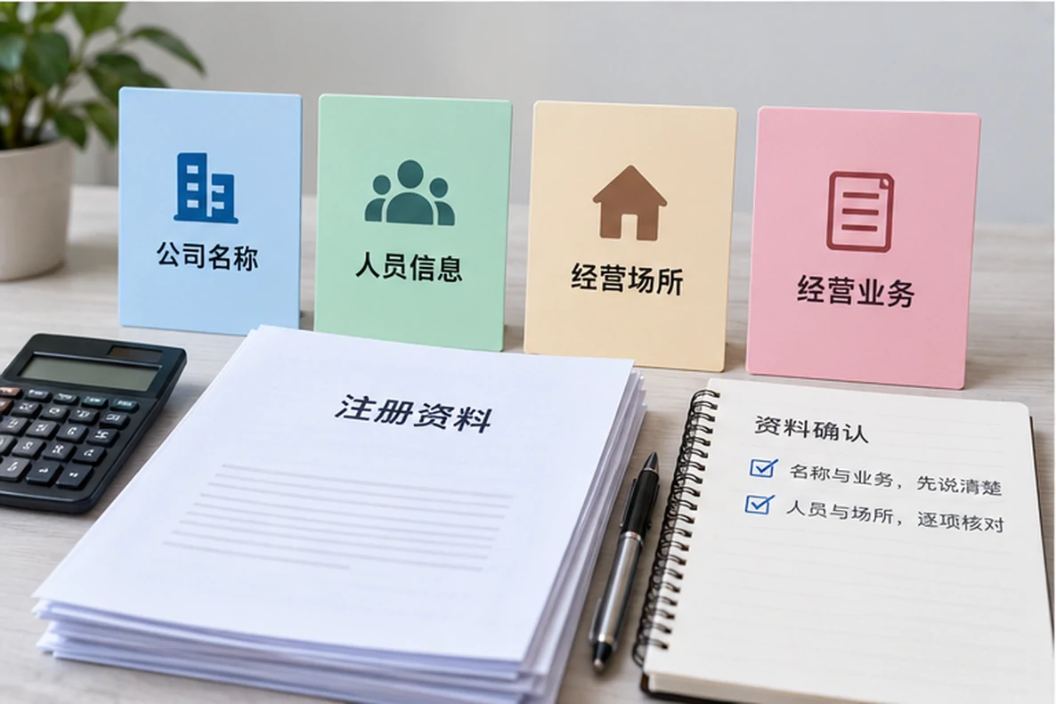 核对注册公司资料与办理事项的服务场景示意