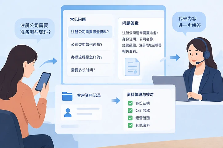 在线客服接待与咨询整理的服务场景示意