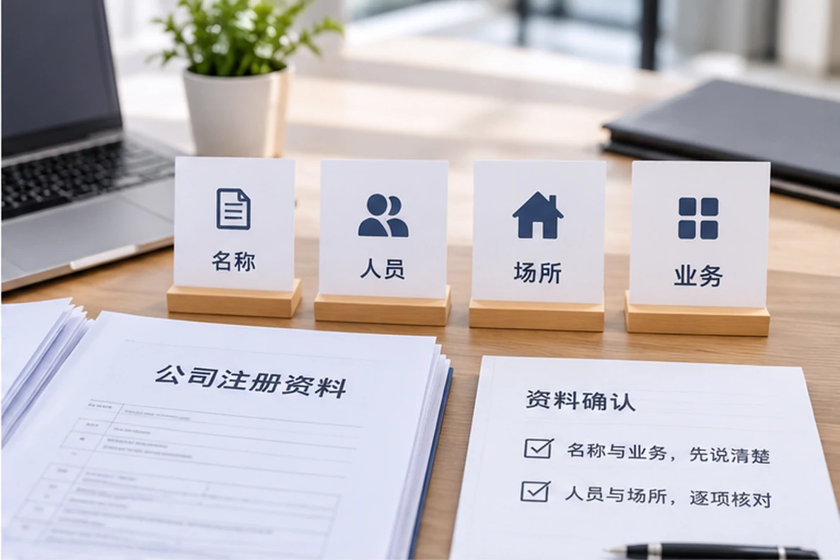 核对注册公司资料与办理事项的服务场景示意