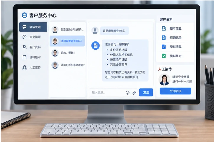 在线客服接待与咨询整理的服务场景示意