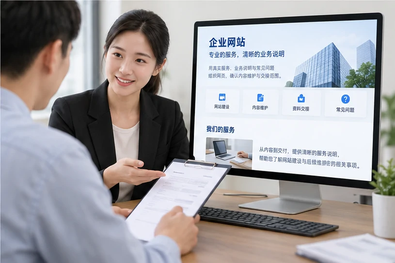 企业网站展示业务与服务信息的场景示意