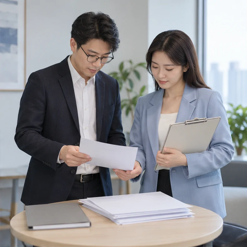 核对注册公司资料与办理事项的服务场景示意